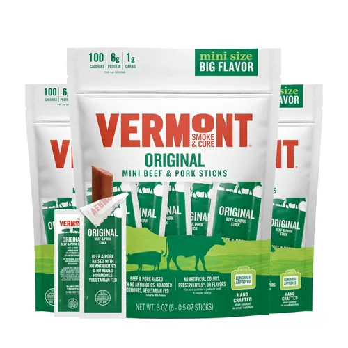 Vermont Smoke & Cure - Palitos de carne originales de res y cerdo - Snacks de proteína - Snack más saludable para llevar para adultos y niños - 0.5