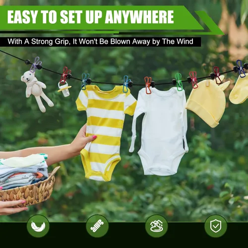 Miniatura 5 de Paquete de 2 tendederos portátiles para acampar, 12 pinzas para la ropa, accesorios de camping, tendedero de viaje para interiores y exteriores