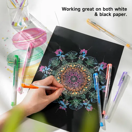 Miniatura 4 de Shuttle Art Bolígrafos de gel pastel, 24 colores pastel lechosos para papel negro, libros para colorear para adultos, dibujo, garabatos, Paquete