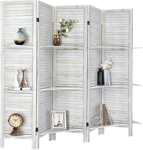 Miniatura 14 de ROSE HOME FASHION Divisor de habitación de madera de 4 paneles de 5.6 pies, paneles de pantalla de privacidad plegables de madera, divisor