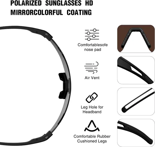 Miniatura 4 de FMY Gafas de sol deportivas polarizadas para hombres y mujeres con 3 lentes intercambiables, protección UV, gafas de ciclismo de béisbol MTB