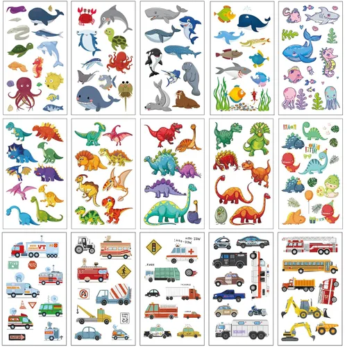 Apeso Kit de 30 hojas de tatuajes temporales para niños, 300 calcomanías de tatuaje lindas y falsas, impermeables, recuerdos de fiesta de cumpleaños
