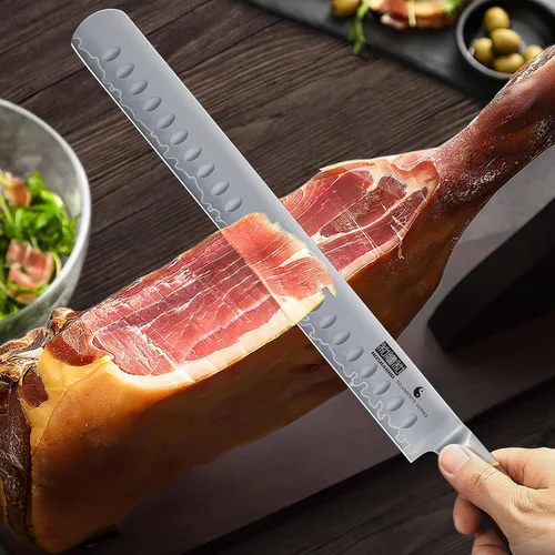 Miniatura 7 de HOSHANHO Cuchillo para Brisket de 12 Pulgadas, Cuchillo de trinchado de acero de alto carbono japonés para corte de carne y BBQ, Cuchillos de corte