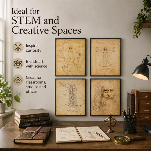 Miniatura 5 de Impresiones artísticas originales de Leonardo da Vinci – Gran decoración de aula de ciencias y oficina en casa, accesorios para dormitorio