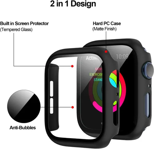 Miniatura 3 de Paquete de 2 fundas rígidas de policarbonato compatibles con Apple Watch, con protector de pantalla de cristal templado sin burbujas para accesorios