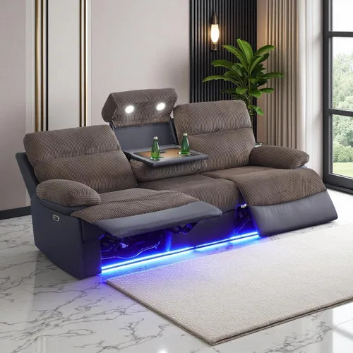 Miniatura 30 de Juego de Sofá Reclinable Eléctrico, Juego de Sofá y Sillón Reclinable de Cuero Negro, Juegos de Muebles de Sala de Estar, Sofá de Dos Plazas
