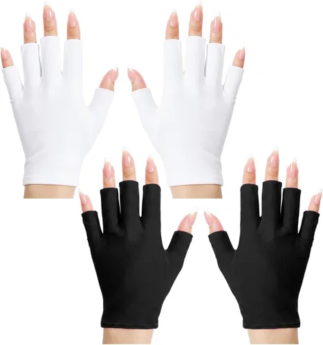 2 pares de guantes de uñas UV, guantes de luz UV para uñas de gel, guantes de lámpara de uñas sin dedos, material de elastano transpirable para arte