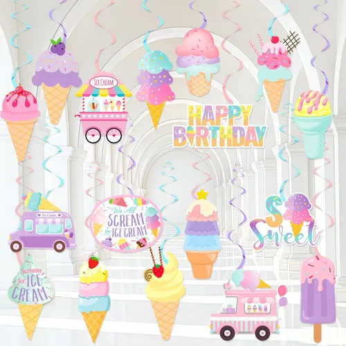 Decoración colgante de helados para fiesta de cumpleaños, 20 unidades, decoración de fiesta de helado de verano, decoración para colgar, conos de