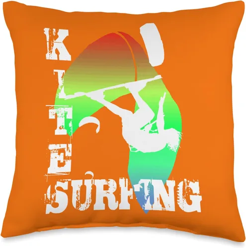 Kitesurf Gifts and Surf Lover Tees by taiche Surfing with Freestyle Kitesurfer and Kite 13 Throw Pillow, 16x16, Multicolor