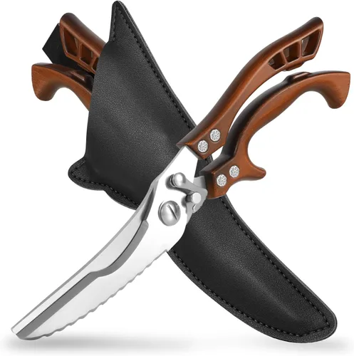 ANDONG Tijeras de cocina, tijeras profesionales resistentes para aves de corral, de acero inoxidable, con resorte, aptas para lavavajillas, con