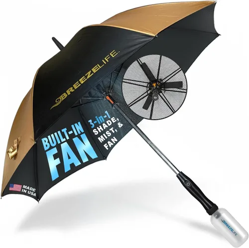 Miniatura 14 de Breeze Life - Sombrilla con ventilador y niebla, paraguas nebulizador con ventilador integrado, para festivales, playa y más, bloquea los rayos