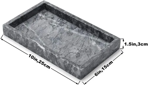 Miniatura 6 de Bandeja de mármol negro, bandeja de baño de piedra, soporte decorativo para Tissrue, vela, jabón, toalla, planta (negro - 10 x 6)