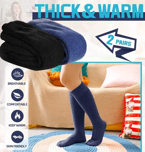Miniatura 2 de DoSmart Calcetines altos de invierno para mujer, cálidos, de lana, acogedores, gruesos, para senderismo, esquí, cómodos, térmicos, 2 pares