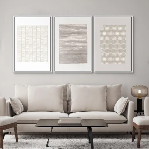 Miniatura 553 de SIGNWIN Lienzo enmarcado para pared, arte con pinceladas de flujo neutro en tonos beige abstractos, ilustraciones, arte moderno, decorativo