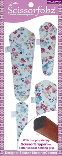 Miniatura 73 de Fundas protectoras para tijeras de diseñador, 4 unidades, tamaño surtido, diseño floral victoriano azul #4-304 Jardín floral victoriano azul