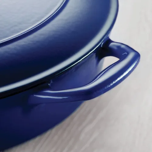 Miniatura 6 de Tramontina Bestow - Olla holandesa ovalada de hierro fundido esmaltado con tapa, grande de 7 cuartos de galón, azul