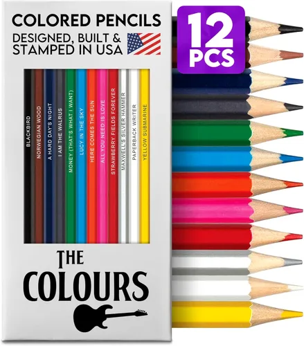 The Colours - Juego de lápices de colores para fanáticos de los Beatles, 12 lápices de parodia inspirados en los Beatles, núcleo suave para colorear