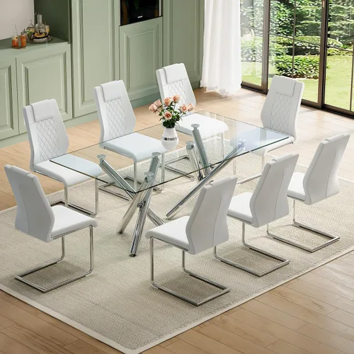 Miniatura 14 de Juego de mesa de comedor de cristal para 6,71 pulgadas, mesa de comedor para 6, mesa de cocina rectangular grande de vidrio templado y 6 sillas