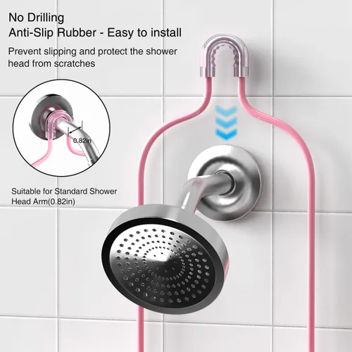 Miniatura 4 de DAOYA Over the Shower Head Caddy Pink - Organizador de ducha colgante con 3 soportes para jabón, organizador de baño de acero inoxidable