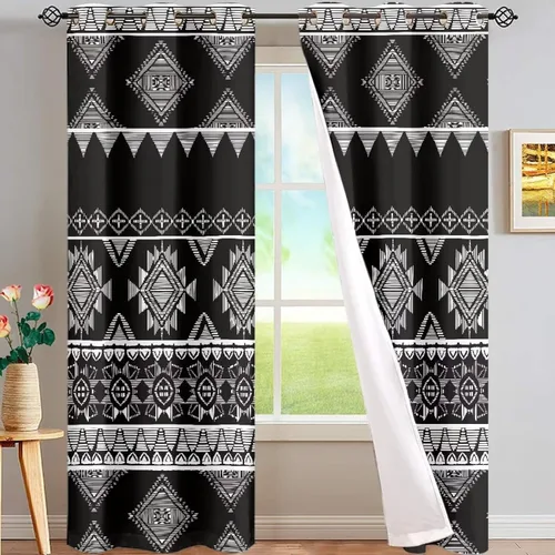 Miniatura 49 de Dreaweet African Tribal Blackout Curtains 63 Inch Long 2 Panels Set Bohemian Ethnic Geometric Grommet Top Thermal Insulated Curtains for Living Room