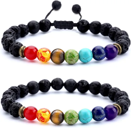 Hamoery Brazalete para hombre y mujer de 516 de pulgada 8 mm piedra de lava 7 chakras para aromaterapia difusor de aceite esencial cuerda trenzada