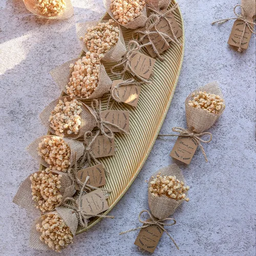 Miniatura 2 de Juego de 20 piezas de mini imanes con ramo de flores secas para recuerdos de boda rústicos, recuerdos de fiesta de baby shower para invitados, Blanco