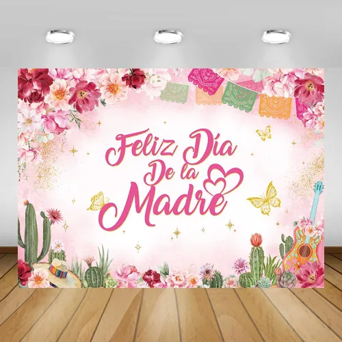 Miniatura 9 de MEHOFOND Fondo de feliz día de la madre, decoración mexicana para el Día de la Madre, fondo floral rosa para cabina de fotos, cartel de fiesta