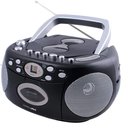 HANNLOMAX HX-323CD Reproductor de CD portátil, radio AM/FM, grabadora de cassette, grabaciones de CD o radio, conector para auriculares, fuente de