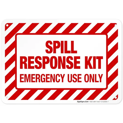 Kit de respuesta a derrames, letrero de uso de emergencia, 10 x 7 pulgadas, aluminio 040 libre de óxido, resistente a la decoloración, fabricado en