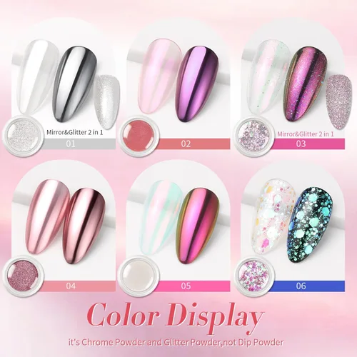 Miniatura 4 de Born Pretty Polvo de Purpurina para Uñas, Cromado Rosa, Espejo Metálico, Holográfico, Aurora, Pigmento en Polvo, Juego de Decoración de Uñas, 6