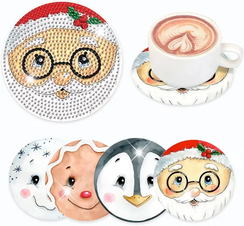 Miniatura 8 de Kit de 8 posavasos de pintura de diamante con soporte, posavasos de gnomo 5D de diamante, manualidades de arte de diamante, posavasos de diamante 8