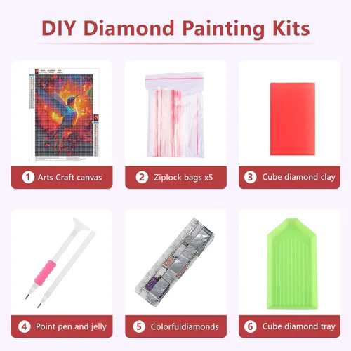 Miniatura 6 de Kits de Pintura de Diamantes de Aves SENQAO para Adultos, Arte de Diamante de Colibrí de Taladro Completo, Kits de Puntos de Diamante de Paisaje