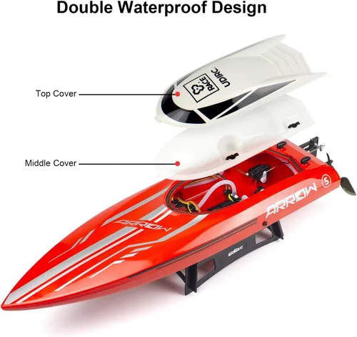 Miniatura 4 de Cheerwing Barco de Control Remoto RC sin Escobillas de 25" 30 MPH de Alta Velocidad Barco Grande de Carreras para Adultos Rojo
