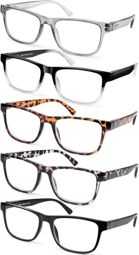 Paquete de 5 lentes de lectura de gran tamaño con bloqueo de luz azul para hombre, cuadrados grandes, para lectores anchos para hombres, cabeza