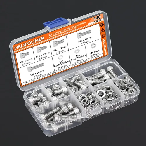 Miniatura 7 de HELIFOUNER 140 piezas M6 x 0.315 in /0.394 in /0.472 in /0.630 in /0.787 in, cabeza hexagonal, tornillos métricos, arandelas, tuercas, kit