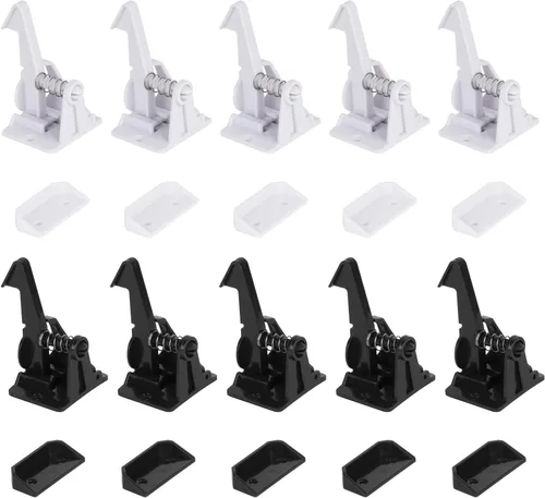 Paquete de 10 cerraduras invisibles para gabinetes para gatos y mascotas (5 negros + 5 blancos), cierres adhesivos para cajones, sin taladro, cierre