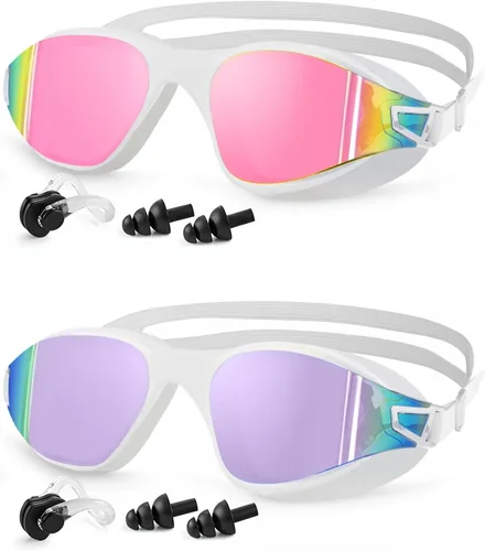 Miniatura 10 de MOXTOYU Swimming Goggles 2 Pack, Professional Anti Fog No Leaking UV Protection Swim Goggles for Women Men Adult Youth Aguamarina & plateado