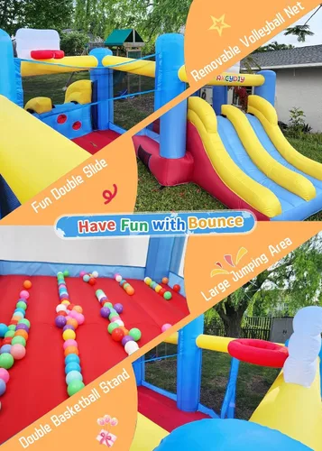 Miniatura 4 de AKEYDIY Casa inflable para rebotar, casa inflable para interiores y exteriores con soplador para niños, juego de pelota deportiva con doble tobogán