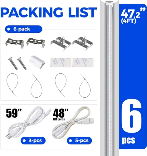 Miniatura 9 de Barrina Luz de cultivo de plantas T8 de 4 pies, 252 W (6 x 42 W, equivalente a 1400 W), espectro completo, lámpara de cultivo LED para cultivo