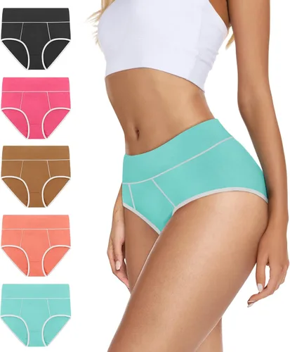 Miniatura 2 de VIVISOO - Ropa interior elástica, suave, transpirable, de algodón y tiro alto para mujeres, paquete de 5