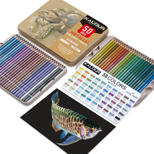 Miniatura 2 de KALOUR 50 lápices de colores metálicos para adultos, núcleo suave con colores vibrantes, ideales para dibujar, mezclar, bocetos, sombreado, lápices