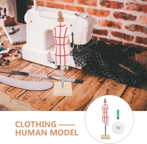 Miniatura 7 de Forma de vestido femenino de tamaño 1/4, maniquí en miniatura, mini vestido de pantalón de costura con regla y aguja para hacer patrones, maniquí