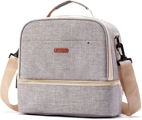 Miniatura 8 de Bolsa para extractor de leche con compartimento para extractor de leche, bolsa enfriadora y resistente a la humedad, doble capa para la madre, Gris
