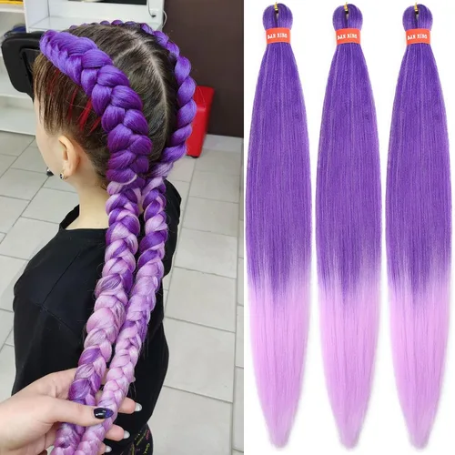 Miniatura 72 de Cabello trenzado preestirado ombré, extensiones de cabello trenzado sedoso, sin picazón, trenzas de cabello trenzado de ganchillo con textura Yaki