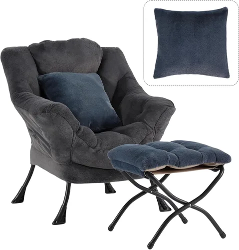 Miniatura 14 de Silla perezosa para sala de estar, silla decorativa grande negra con una almohada, juego de sofá de ocio, cómoda silla de lectura para dormitorio