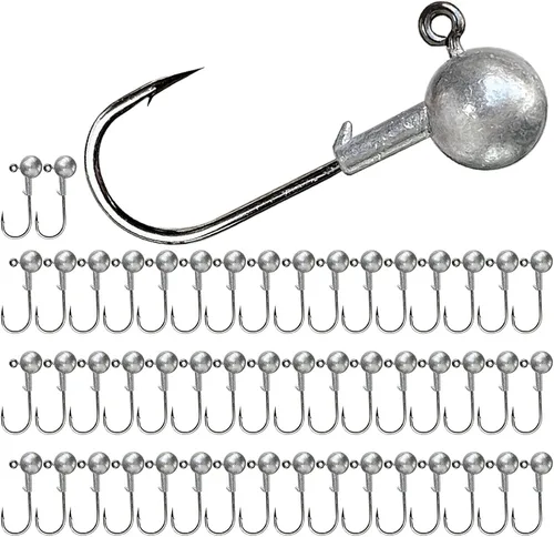 Juego de 50 cabezas de jig de pesca redondas, anzuelos de pesca para señuelos de natación en agua salada y dulce, 1/8oz 1/6oz 1/4oz Cabeza de