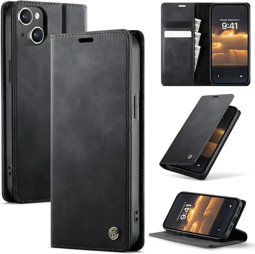 Miniatura 58 de Funda tipo cartera para iPhone 13 de piel tipo cartera con tarjetero y función atril, cierre magnético, bloqueo RFID, TPU a prueba de golpes