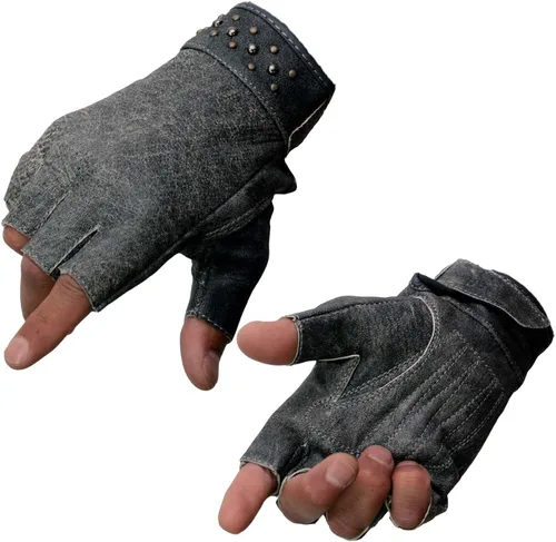 Miniatura 8 de Milwaukee Leather MG7761 - Guantes sin dedos de cuero negro con palma de gel para mujer, con elegantes «detalles en la muñeca» para motocicleta