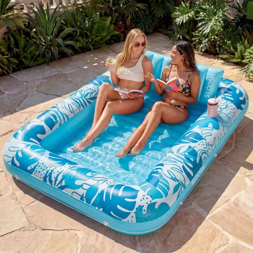 Miniatura 13 de Flotador inflable de bronceado para piscina Sloosh, 70 x 46 pulgadas, flotadores de piscina para adultos con almohada, 4 en 1, balsa de baño de sol