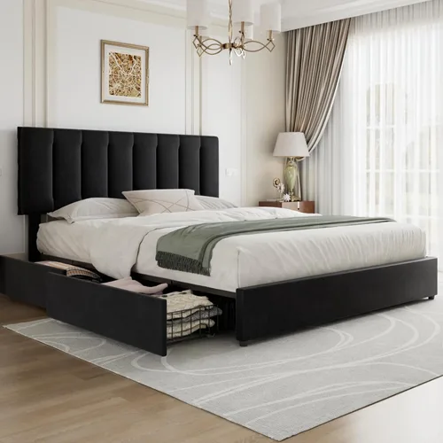 Miniatura 63 de VECELO - Base de cama tamaño individual con cabecera tapizada, plataforma con soporte de listones de madera de alta resistencia, no necesita somier